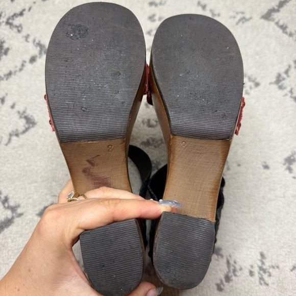 CH Boho Genuine Red Leather Wooden Strappy Platform Sandals - Picture 6 of 7